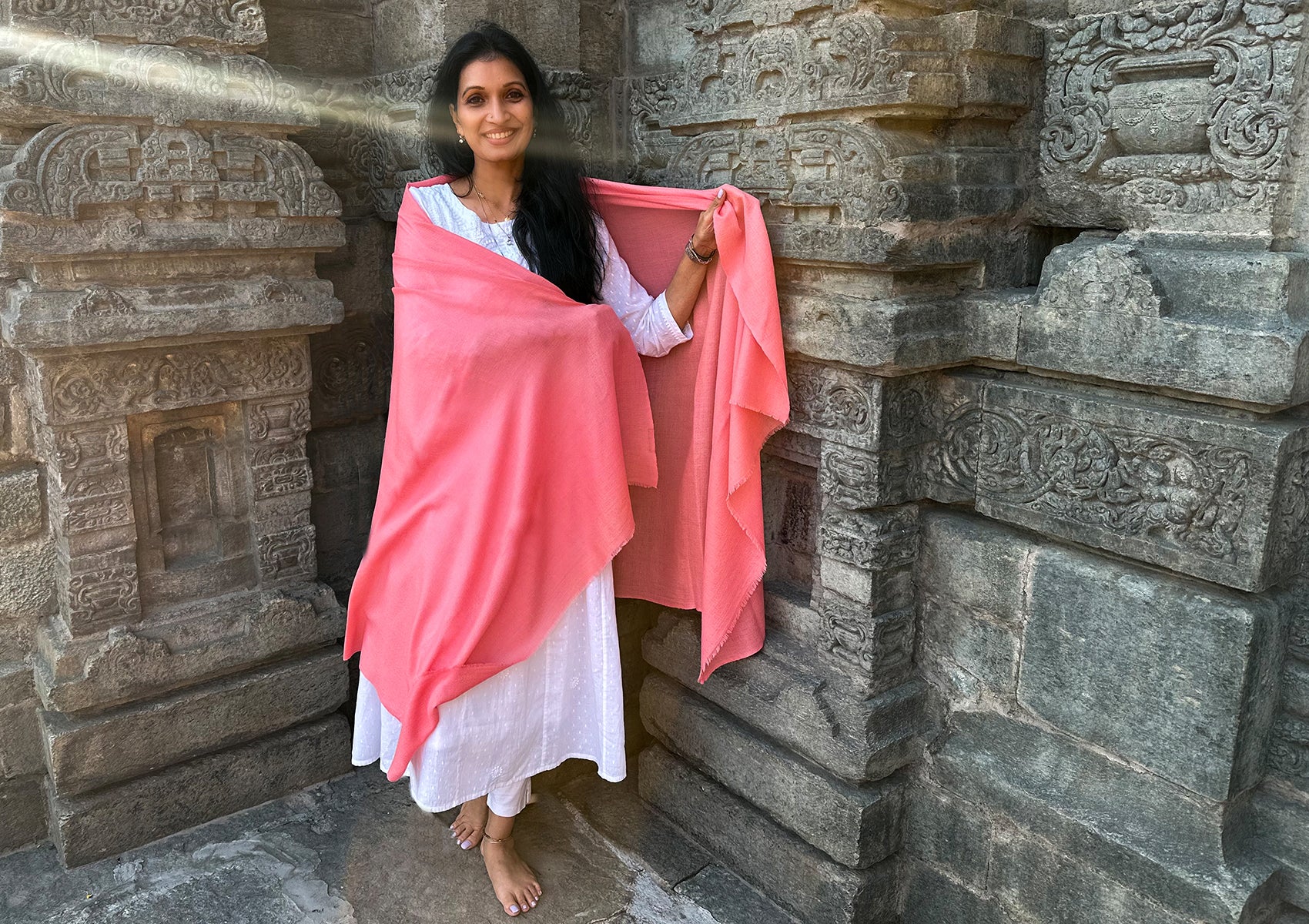 SUNDARI NEW - Meditation Shawl Wrap for Women - Coral Pink