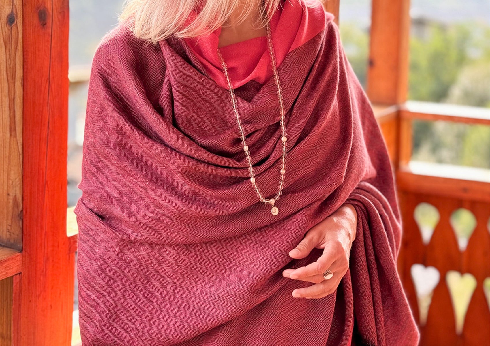 ISHWAR - Handwoven Large Meditation Shawl - Coral