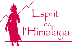 Esprit de l'Himalaya brand logo in pink with a silhouette of a woman.