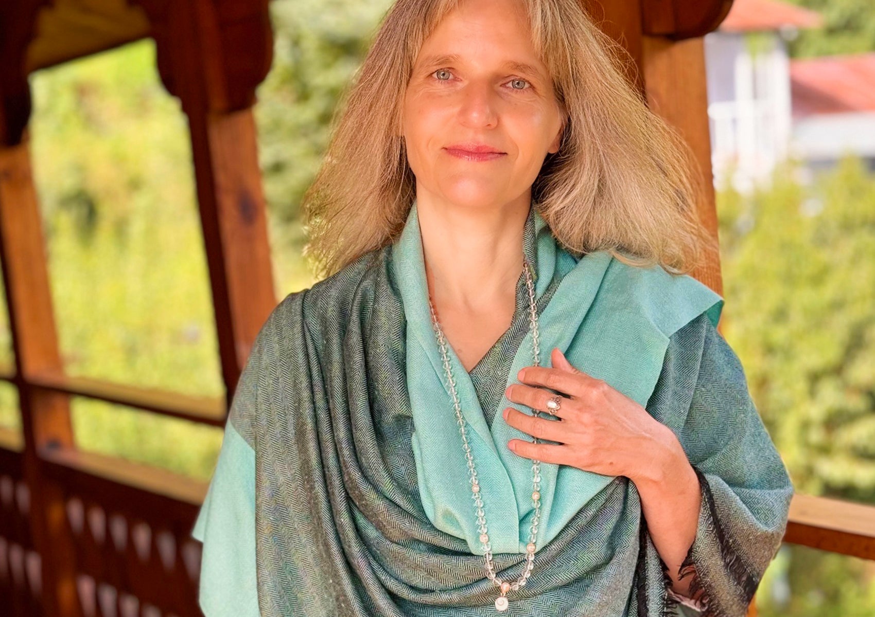 ISHWAR - Handwoven Large Meditation Shawl - Aqua