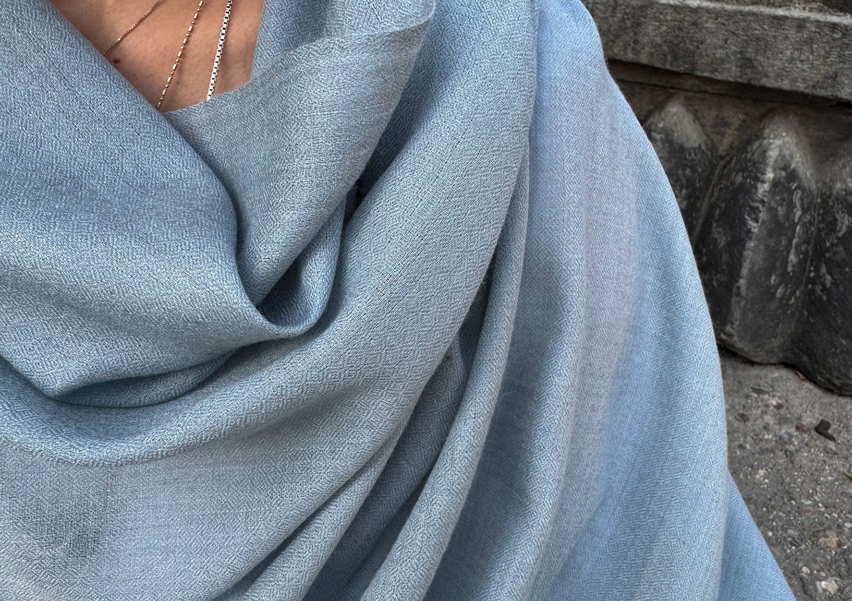 SHUNYATA - Large Merino Wool Shawl - Blue Grey