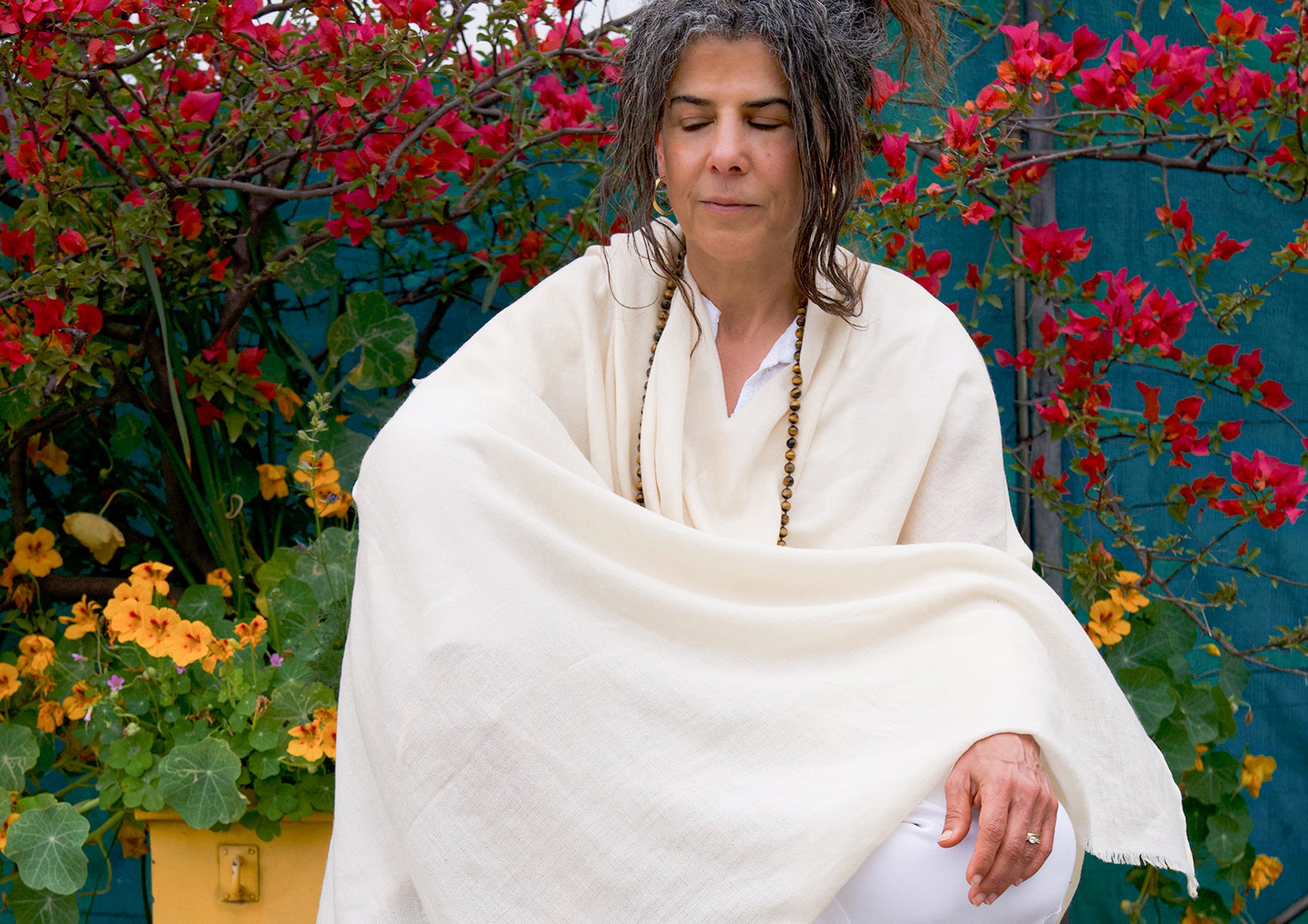 Premium merino wool shawl in natural tones, perfect for cozy and stylish meditation.